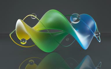 Double 3D spiral in yellow, green, and blue (graphic)