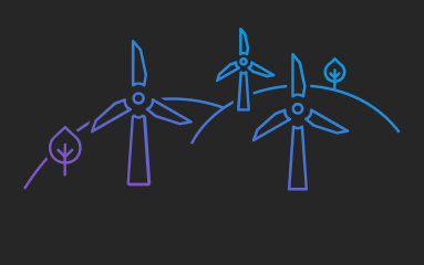 Illustration von 3 Windrädern auf 2 Hügeln in blau (Grafik)